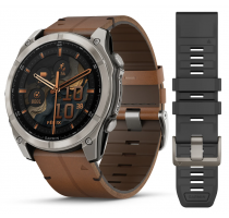 product image: Garmin Fenix 8 AMOLED Sapphire 51mm graphit/titanium titan Leder-Armband braun (010-02905-40)